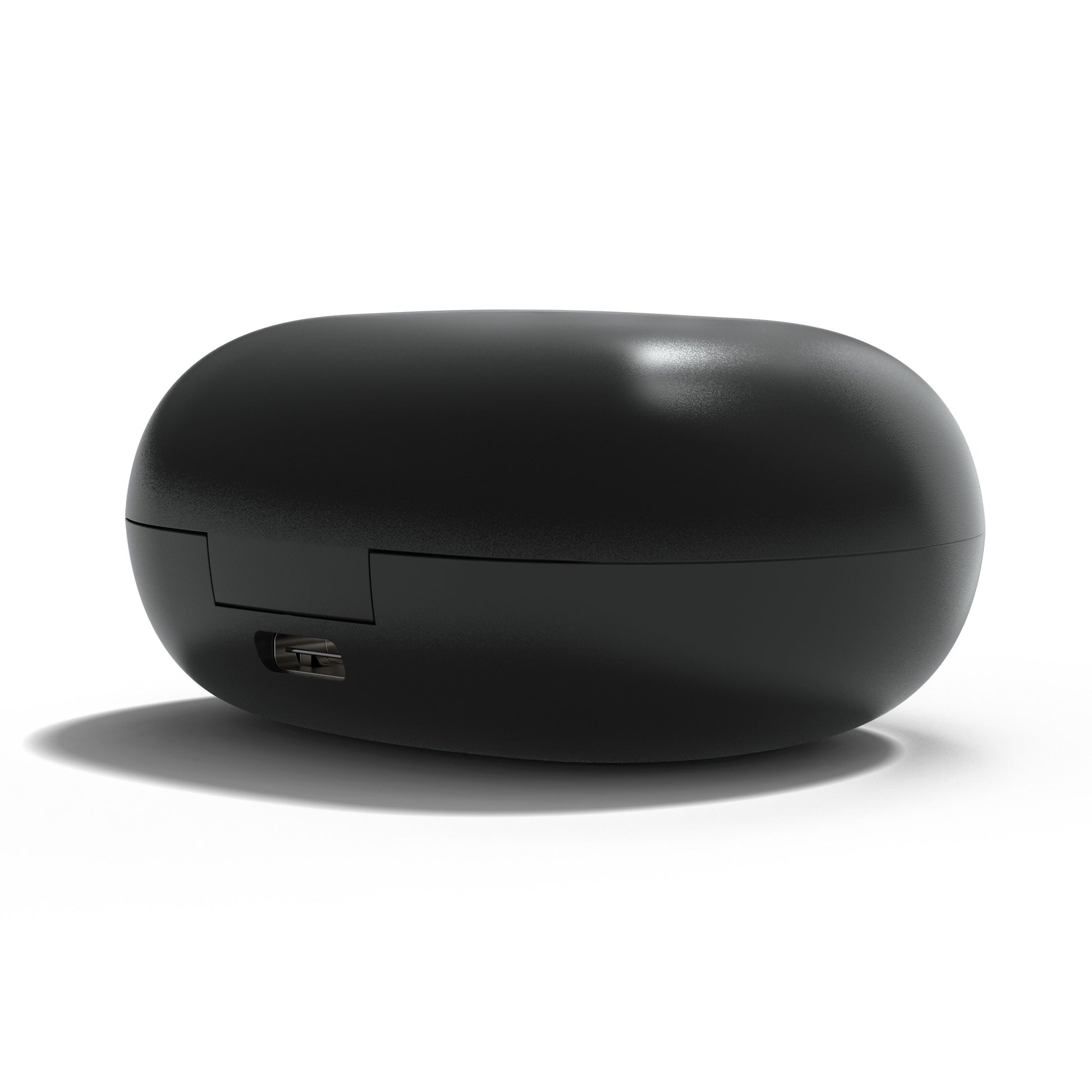 Nomadelic Solo 300 true wireless øretelefoner sort med oval opladeetui, synlig port, aktiv støjreduktion og lang batteritid.