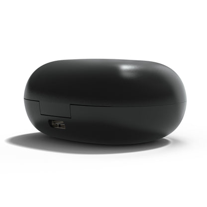 Nomadelic Solo 300 true wireless øretelefoner sort med oval opladeetui, synlig port, aktiv støjreduktion og lang batteritid.