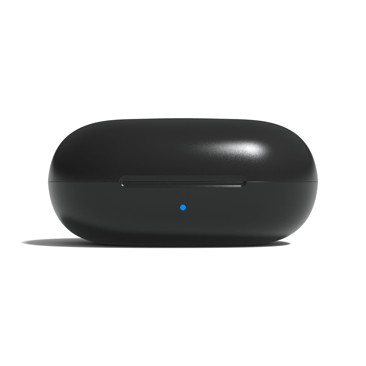 Nomadelic Solo 300 støjreducerende true wireless øretelefoner opladeetui sort med blå LED-indikator på fronten.