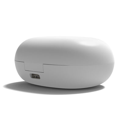 Nomadelic Solo 300 støjreducerende true wireless øretelefoner hvidt ovalt ladeetui USB-C-port foran.
