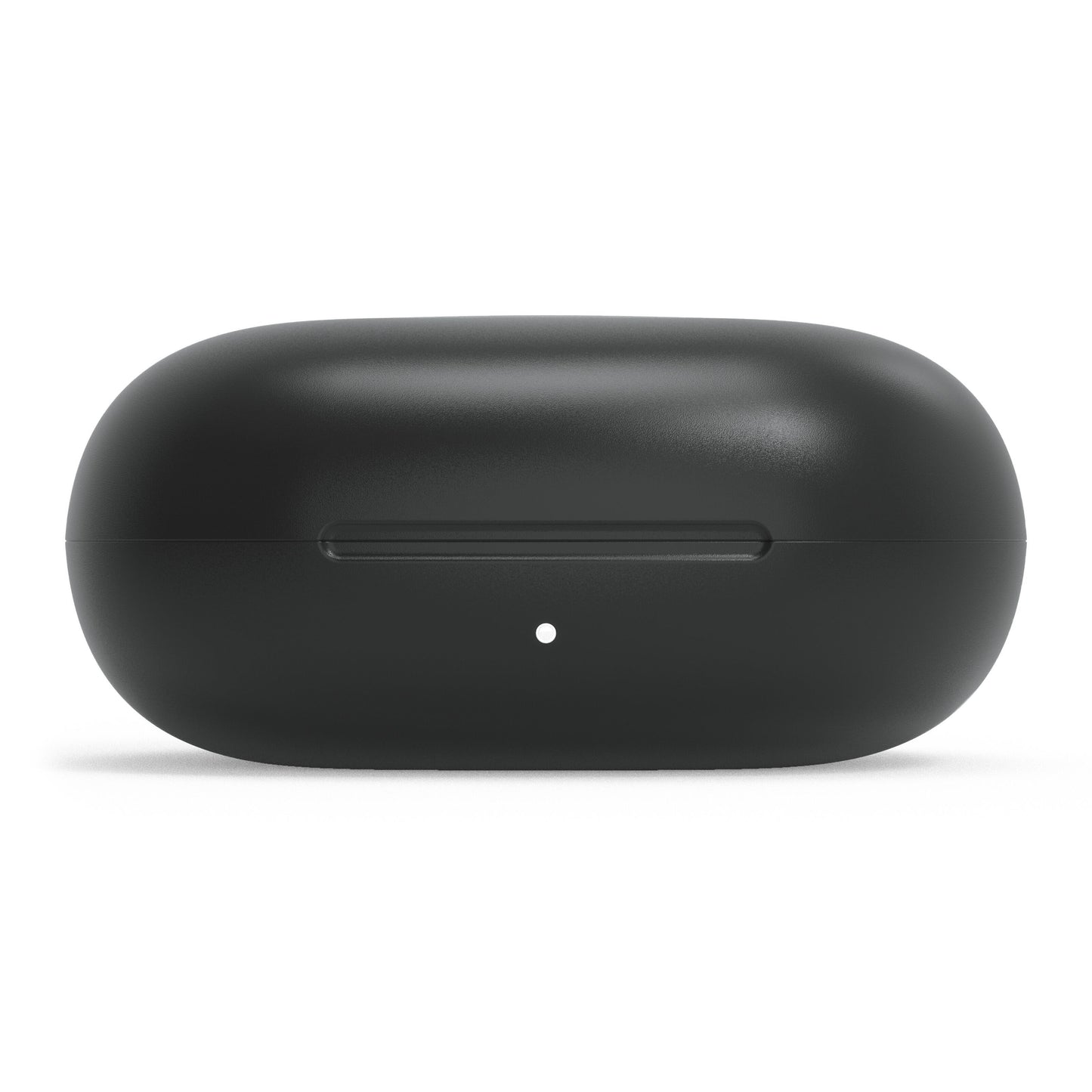 Linocell True trådløse øretelefoner sort IPX4 med sort oval opladeetui, LED indikator foran og horisontal lågsamling.