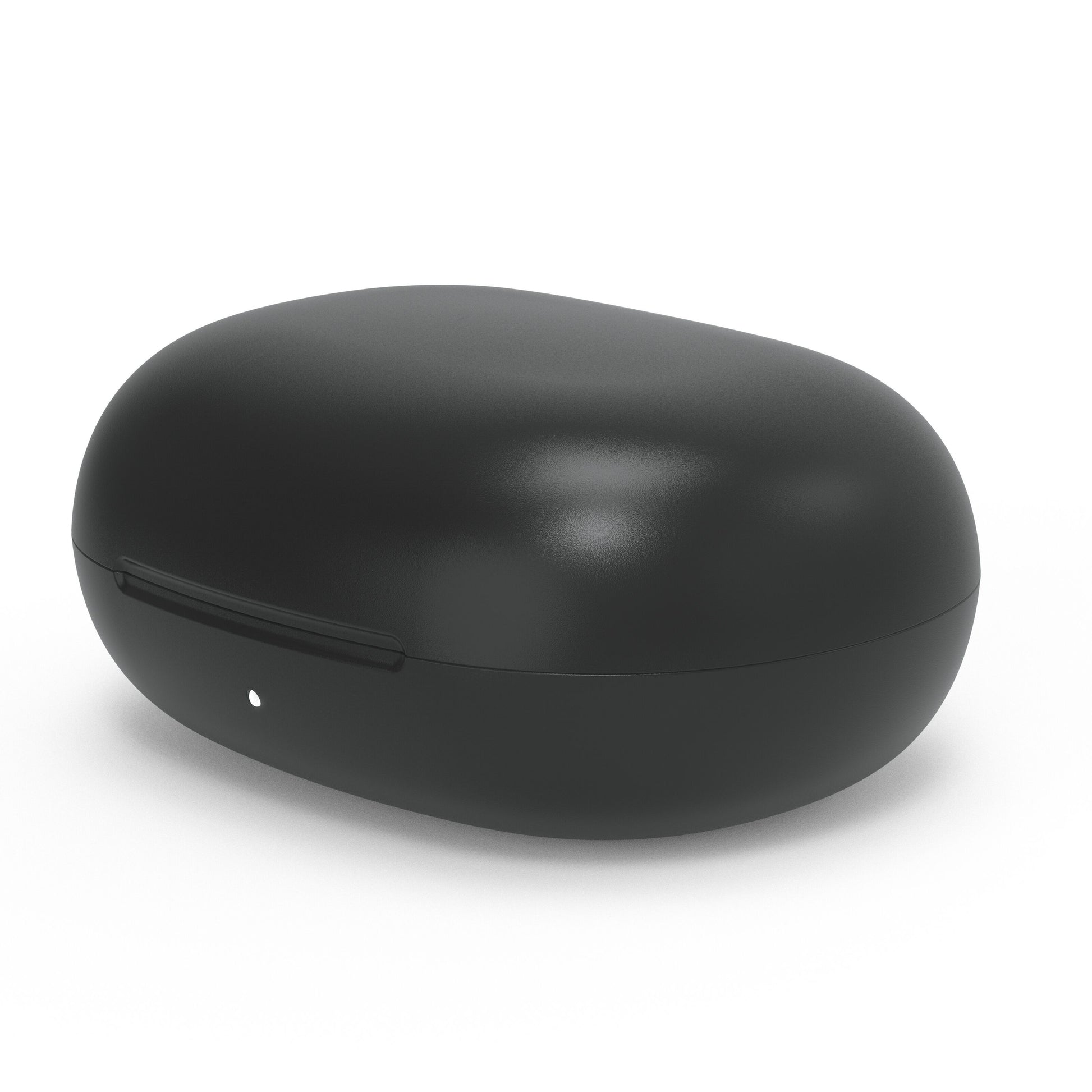 Linocell True trådløse øretelefoner sort med sort oval opladeretui og lille LED-indikator på fronten.