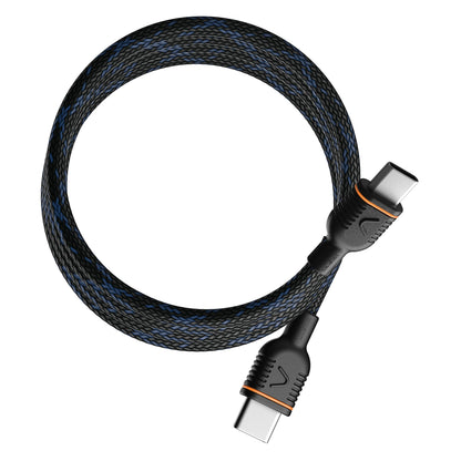Unisynk Magnetisk USB-C-kabel 1 m, sort flet, orange detaljer, MagRoll magneter, understøtter 240 W opladning.