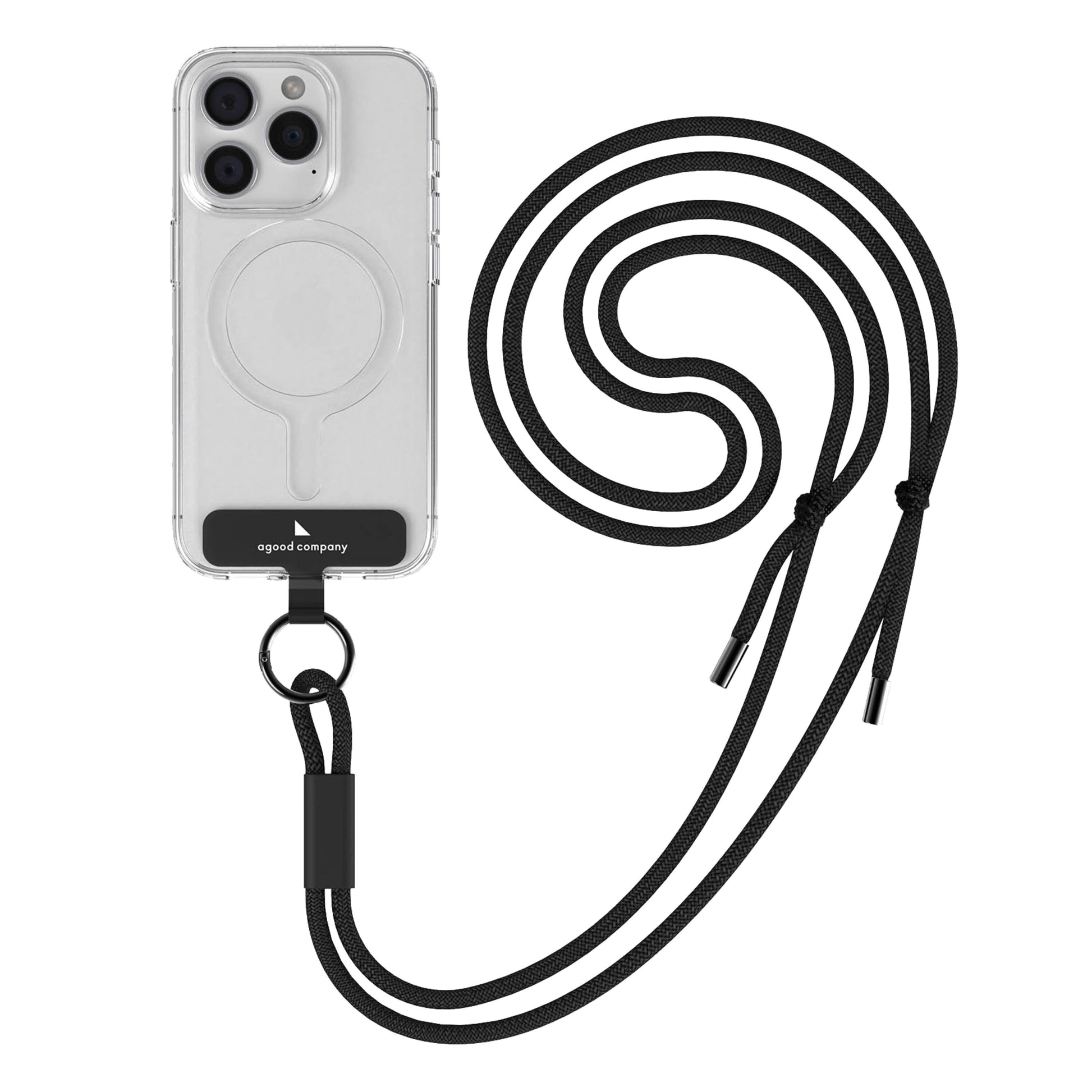 Agood company transparent mobilcover med cirkulært mønster og sort Universel telefonrem med metalspidser og ringloop.