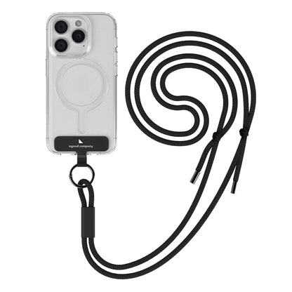 Agood company transparent mobilcover med cirkulært mønster og sort Universel telefonrem med metalspidser og ringloop.