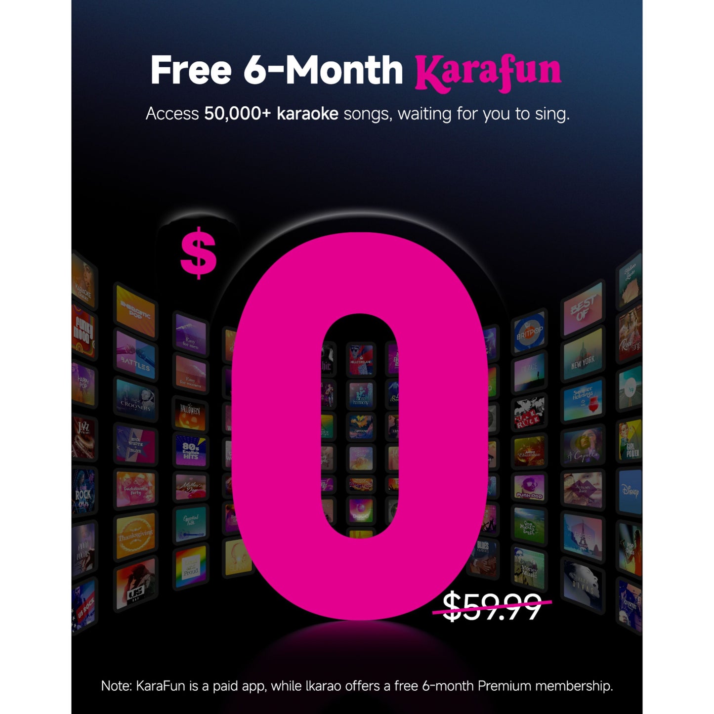 Ikarao Shell S1 bærbar karaoke maskine 10,1" HD-skærm pink nul, overstreget 59.99, gratis 6 mdr adgang til 50.000+ sange.