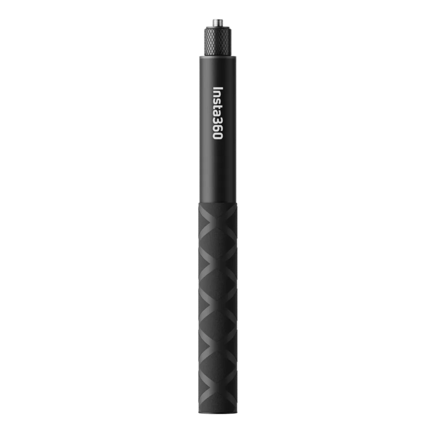 Insta360 Invisible Selfie Stick med tekstureret greb og metal skrue-mount designet til brug med Insta360 360-kameraer.