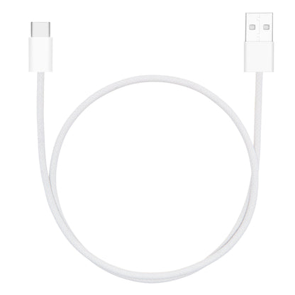 Linocell flettet USB-A til USB-C 2.0 kabel 0,5 m hvid, 60W opladning, sammenrullet i cirkel.