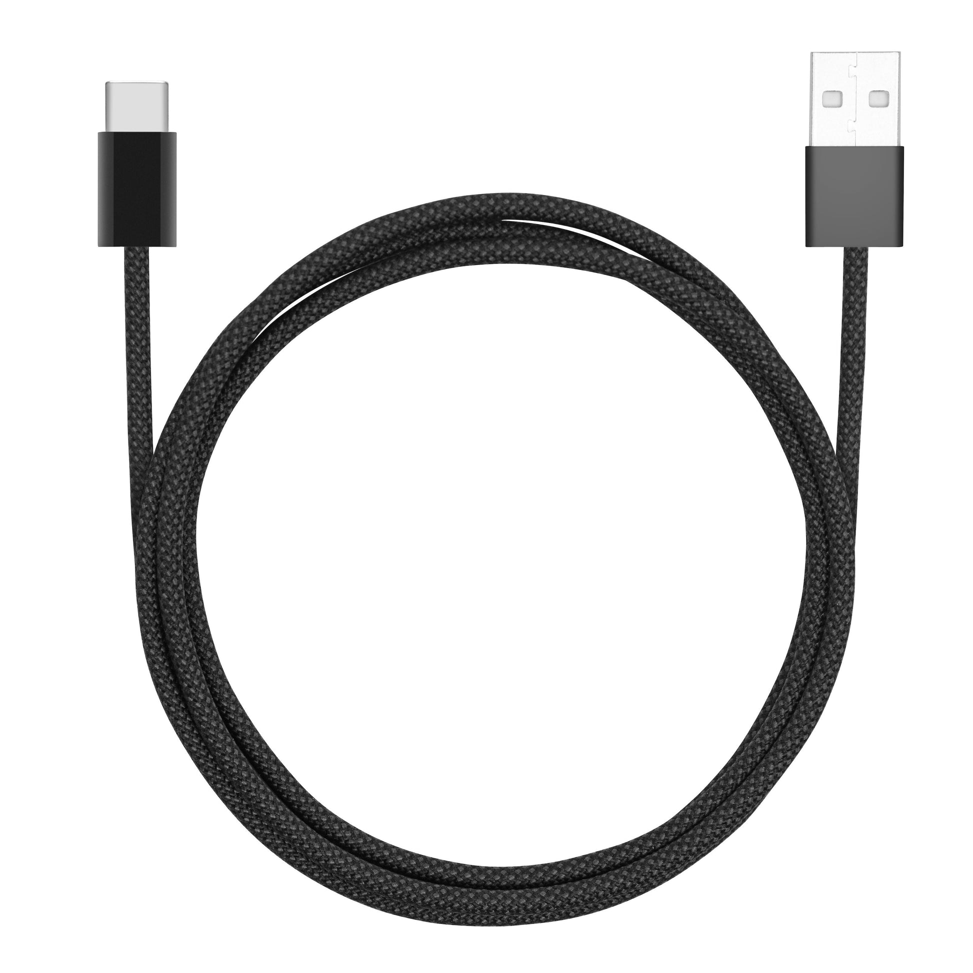 Linocell flettet USB-A til USB-C 2.0 kabel 1 m sort, rundet form, synligt stik og flettet struktur.