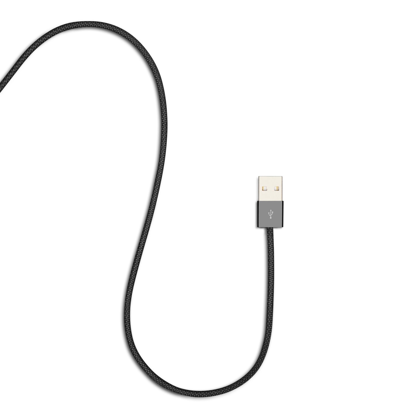 Linocell flettet USB-A til USB-C 2.0 kabel sort 1 m, guldbelagt stik og sort fletdesign.