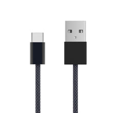 Linocell flettet USB-A til USB-C 2.0 kabel sort 2 meter vises fra højre og venstre.