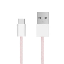 Flettet USB-A til USB-C kabel 2 m lyserød, hvide stik, 60 W opladning.