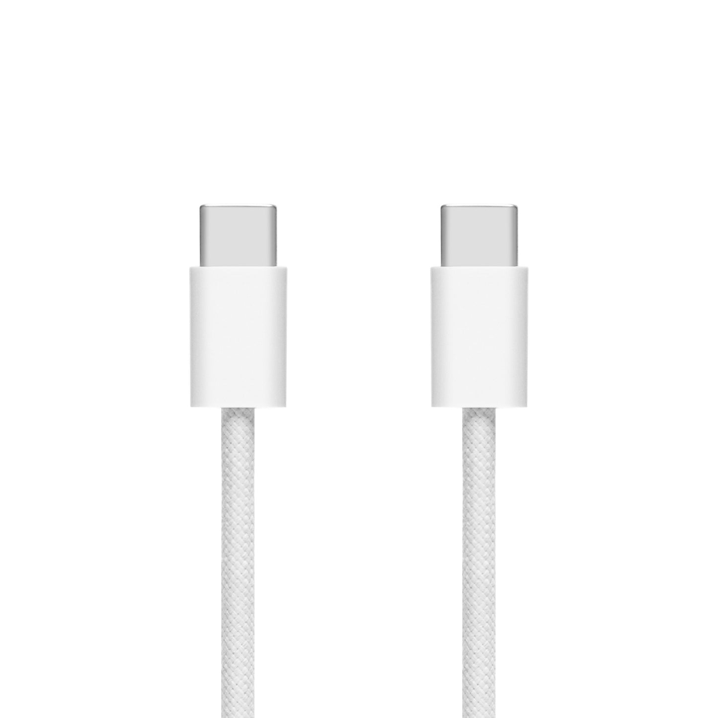 Flettet USB-C 2.0-kabel 1 m hvid, begge USB-C-stik side om side, understøtter opladning/data op til 60 W.