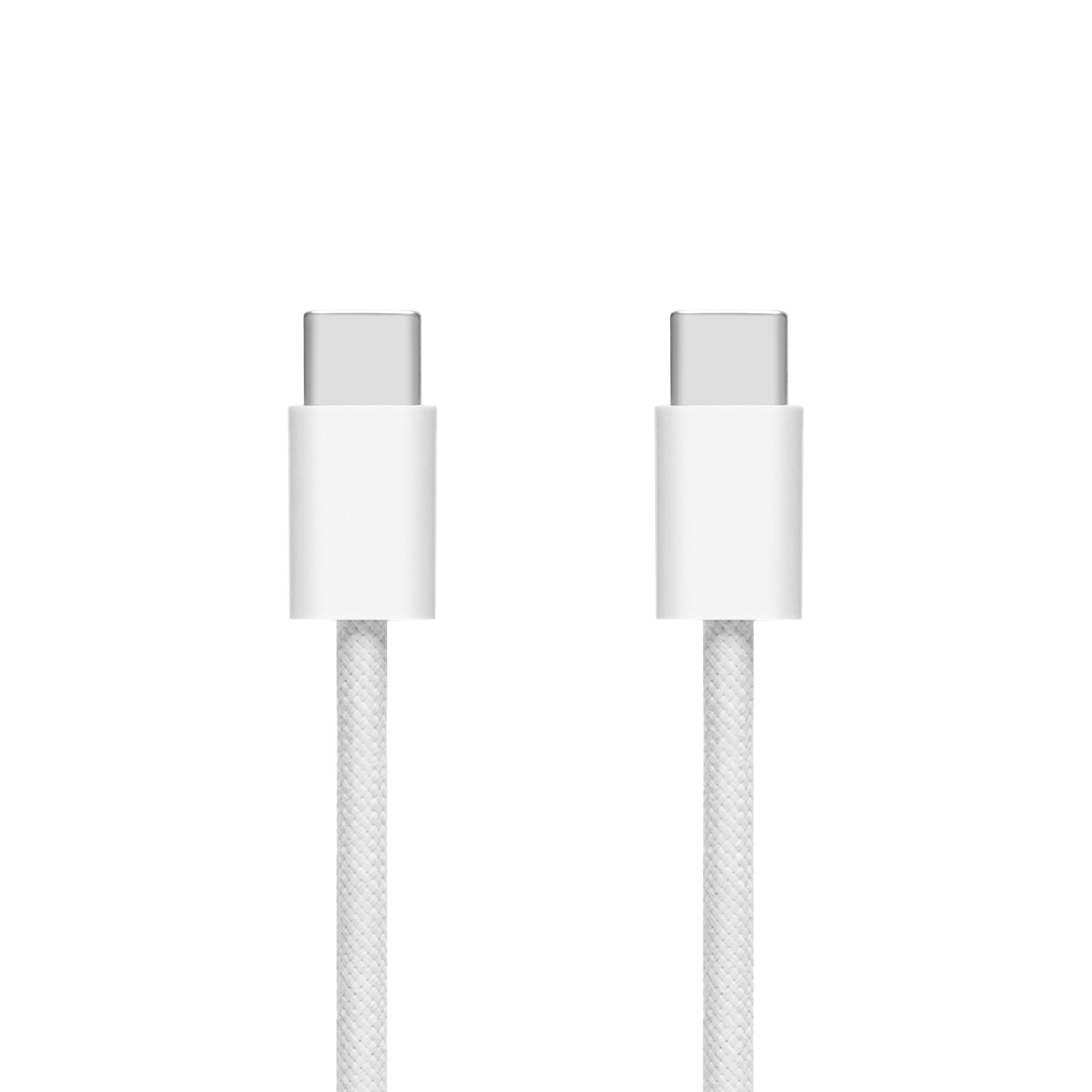 Flettet USB-C 2.0-kabel 1 m hvid, begge USB-C-stik side om side, understøtter opladning/data op til 60 W.