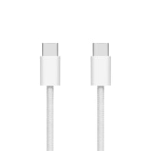Flettet USB-C 2.0-kabel 1 m hvid, begge USB-C-stik side om side, understøtter opladning/data op til 60 W.