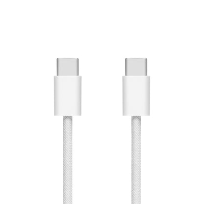 Flettet USB-C 2.0-kabel 1 m hvid, begge USB-C-stik side om side, understøtter opladning/data op til 60 W.