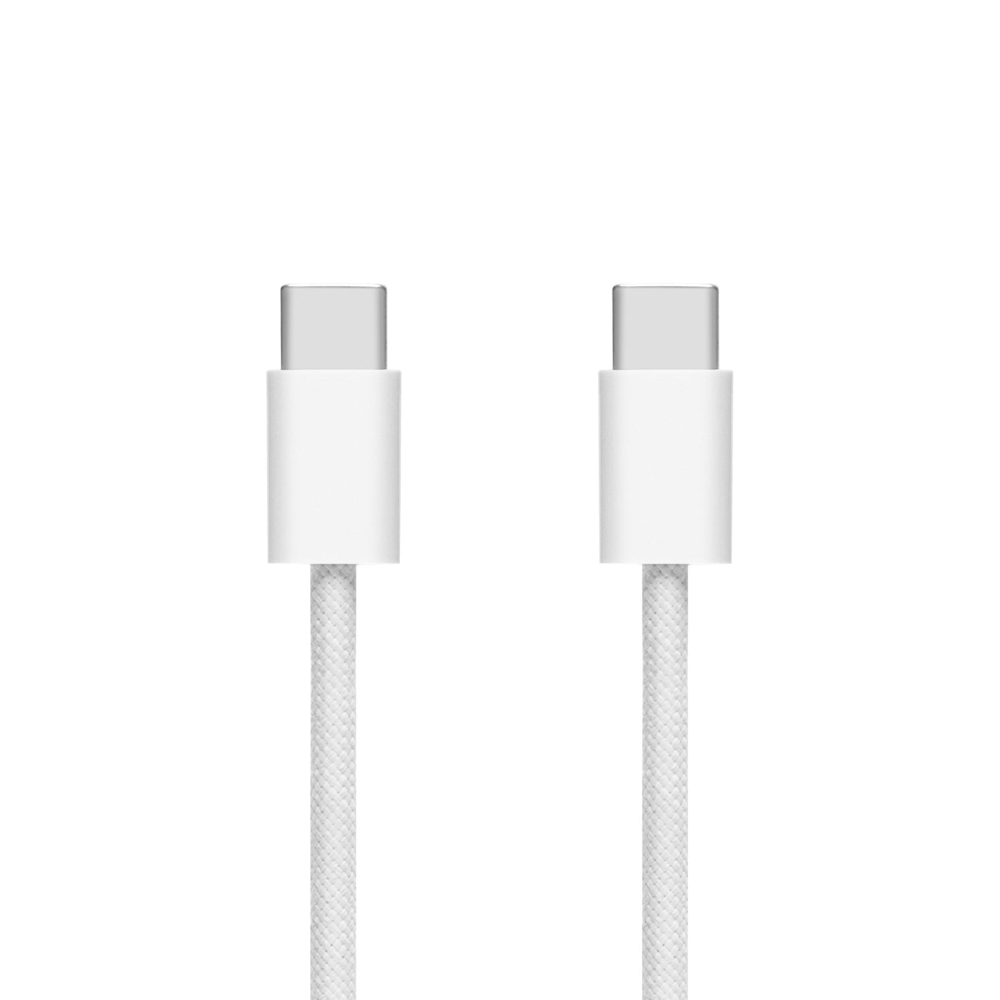 Flettet USB-C 2.0 kabel 2 m 60 W hvid med til synlige USB-C stik.