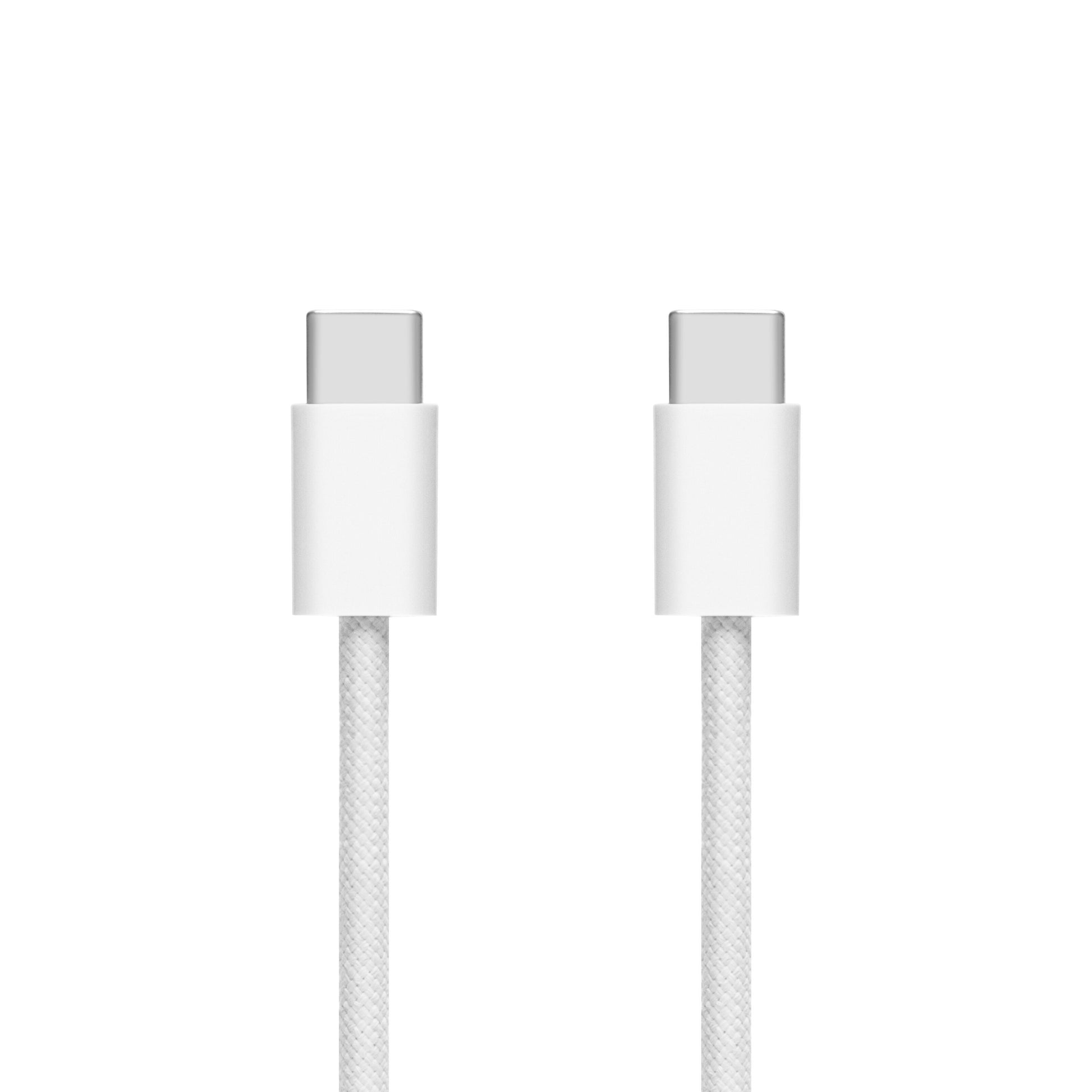 Flettet USB-C 2.0 kabel 2 m 60 W hvid med til synlige USB-C stik.