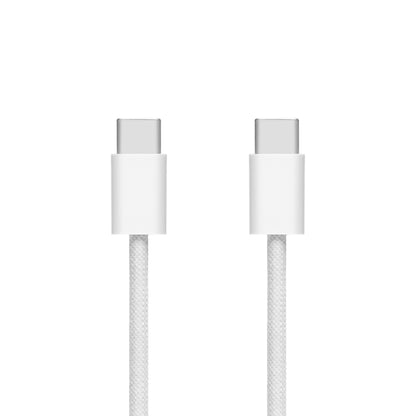 Flettet USB-C 2.0 kabel 2 m 60 W hvid med til synlige USB-C stik.