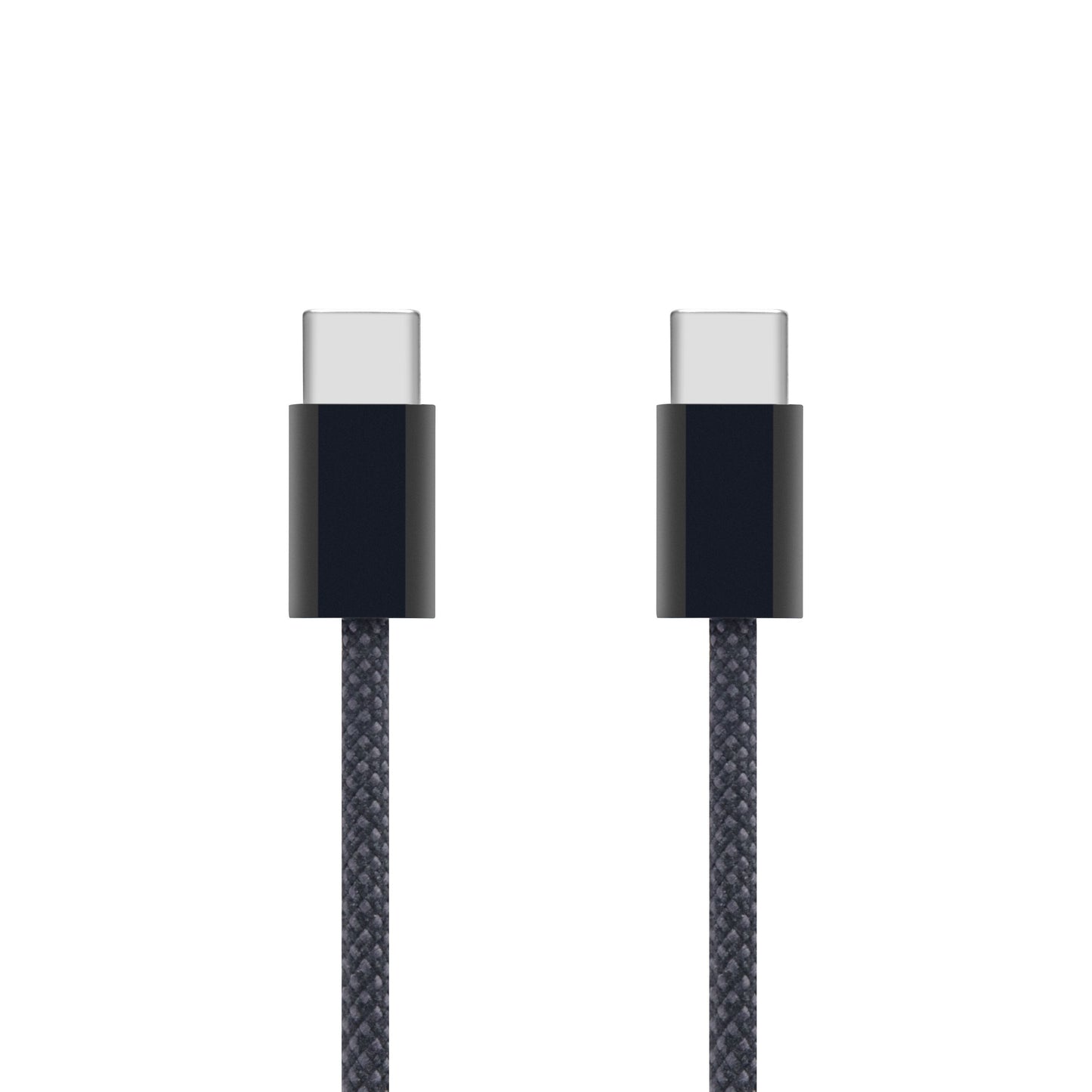 Linocell flettet USB-C 2.0 kabel, sort, 2 meter, metalstik, til kabler stående.