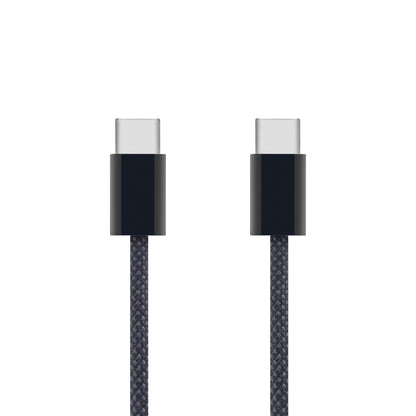 Linocell flettet USB-C 2.0 kabel, sort, 2 meter, metalstik, til kabler stående.