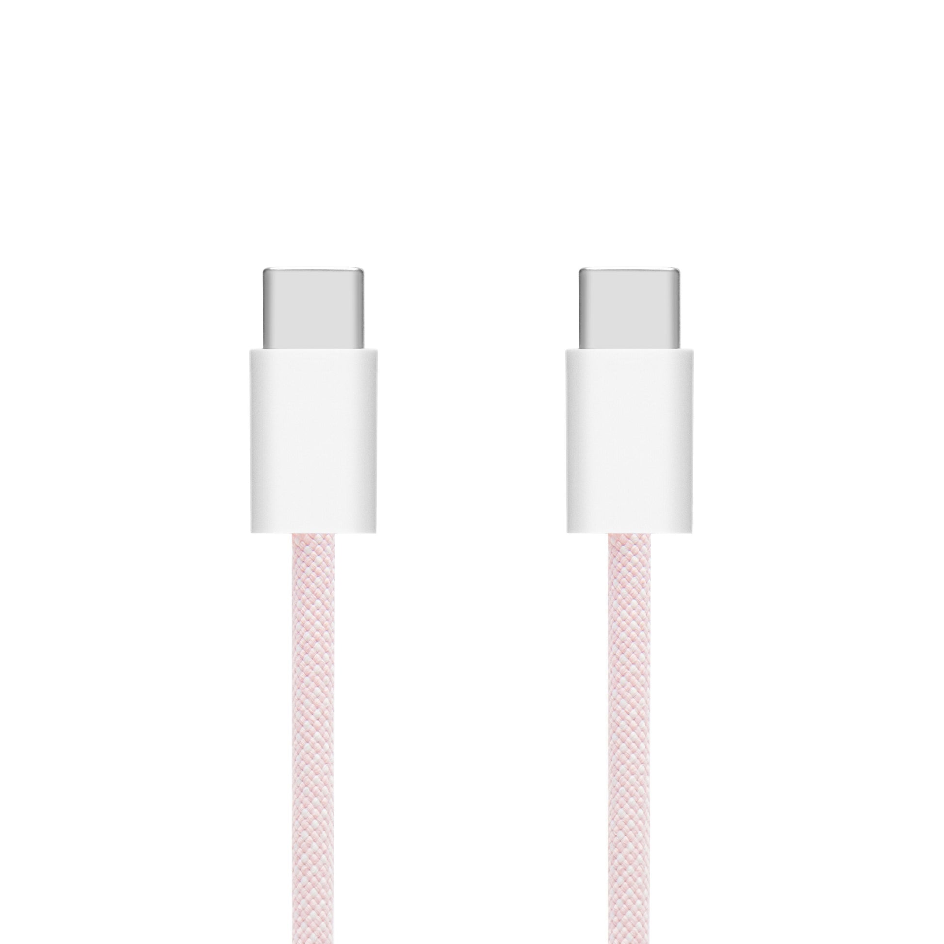 2 stk. Linocell flettet USB-C 2.0-kabel, lyserød, 2 m, understøtter 60 W hurtig opladning.