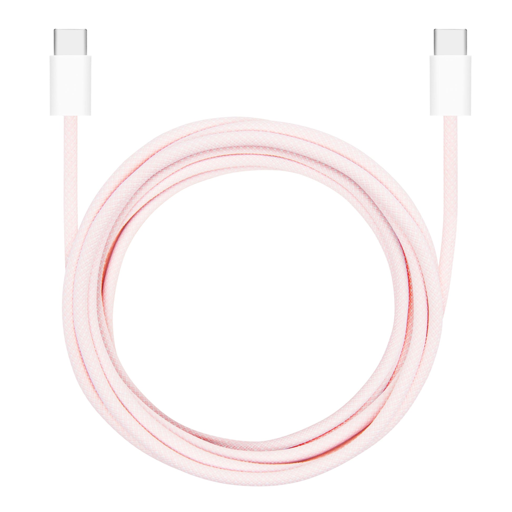 Linocell flettet USB-C 2.0-kabel 2 m lyserød, hvide stik, understøtter 60 W opladning.