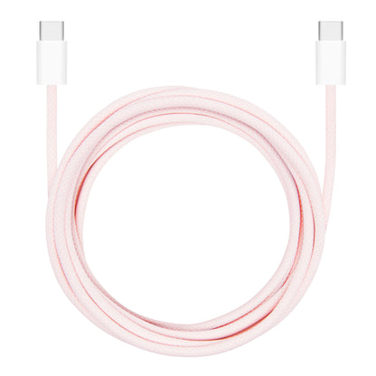 Linocell flettet USB-C 2.0-kabel 2 m lyserød, hvide stik, understøtter 60 W opladning.