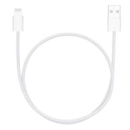 Flettet USB-A til Lightning-kabel 0,5 m hvid MFi-certificeret USB-stik til højre Lightning-stik til venstre.