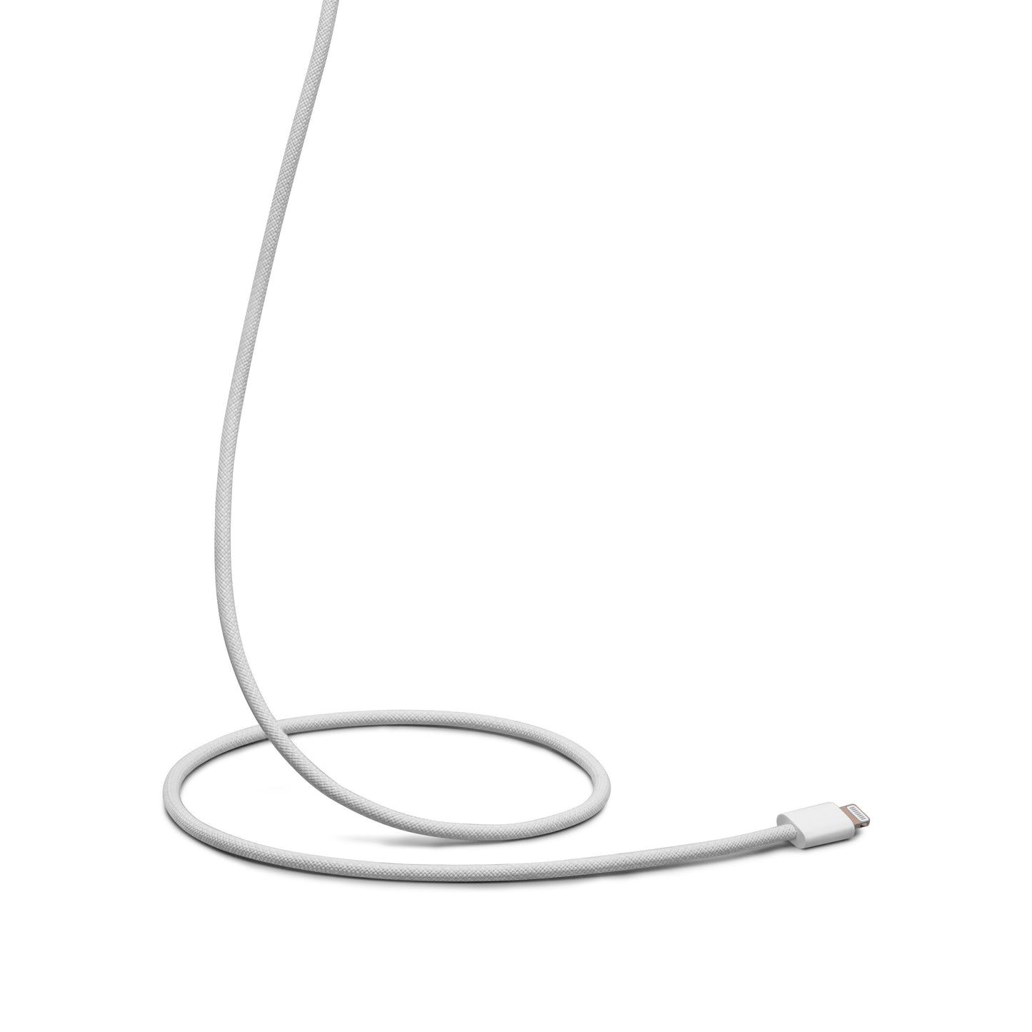 Linocell USB-A til Lightning kabel 0,5 m i hvidt flettet design, delvist oprullet, MFi-certificeret.