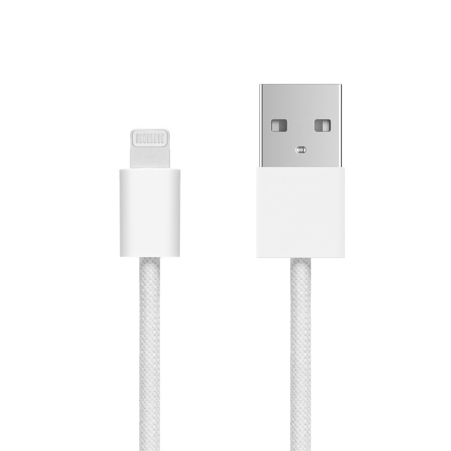 Flettet USB-A til Lightning-kabel 1 m hvid MFi-godkendt til Apple-enheder.