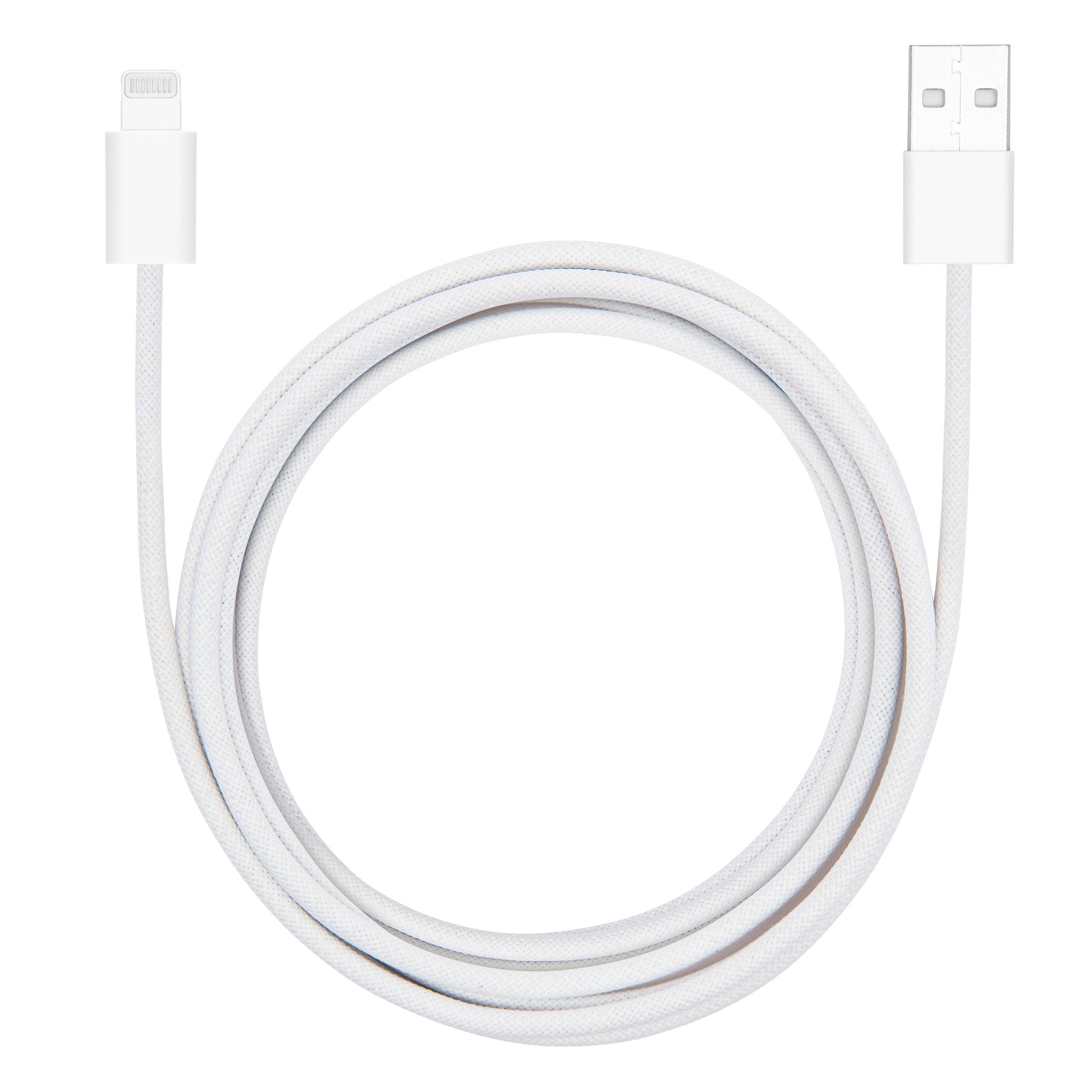 Flettet USB-A til Lightning-kabel 2 m hvid MFi-certificeret til Apple-enheder.