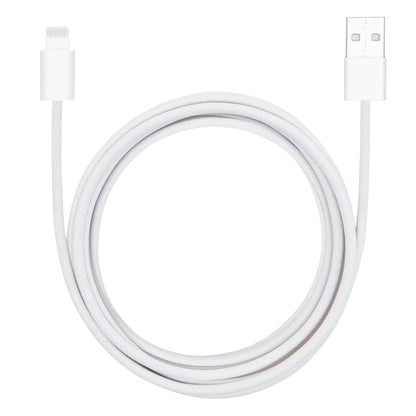 Flettet USB-A til Lightning-kabel 2 m hvid MFi-certificeret til Apple-enheder.