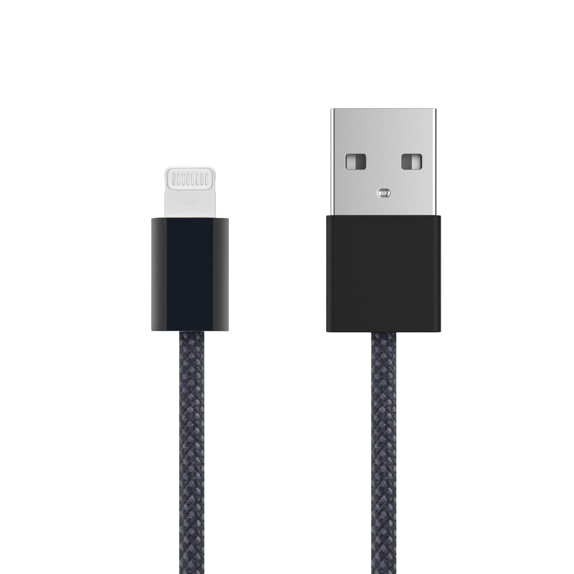 Flettet USB-A til Lightning-kabel, MFi-certificeret, sort, 1 meter, kompatibel med iPhone.