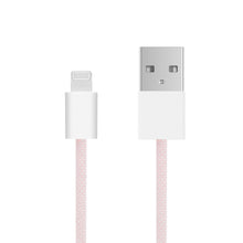 Linocell flettet USB-A til Lightning-kabel MFi 0,5 m lyserød, nærbillede af begge stik.