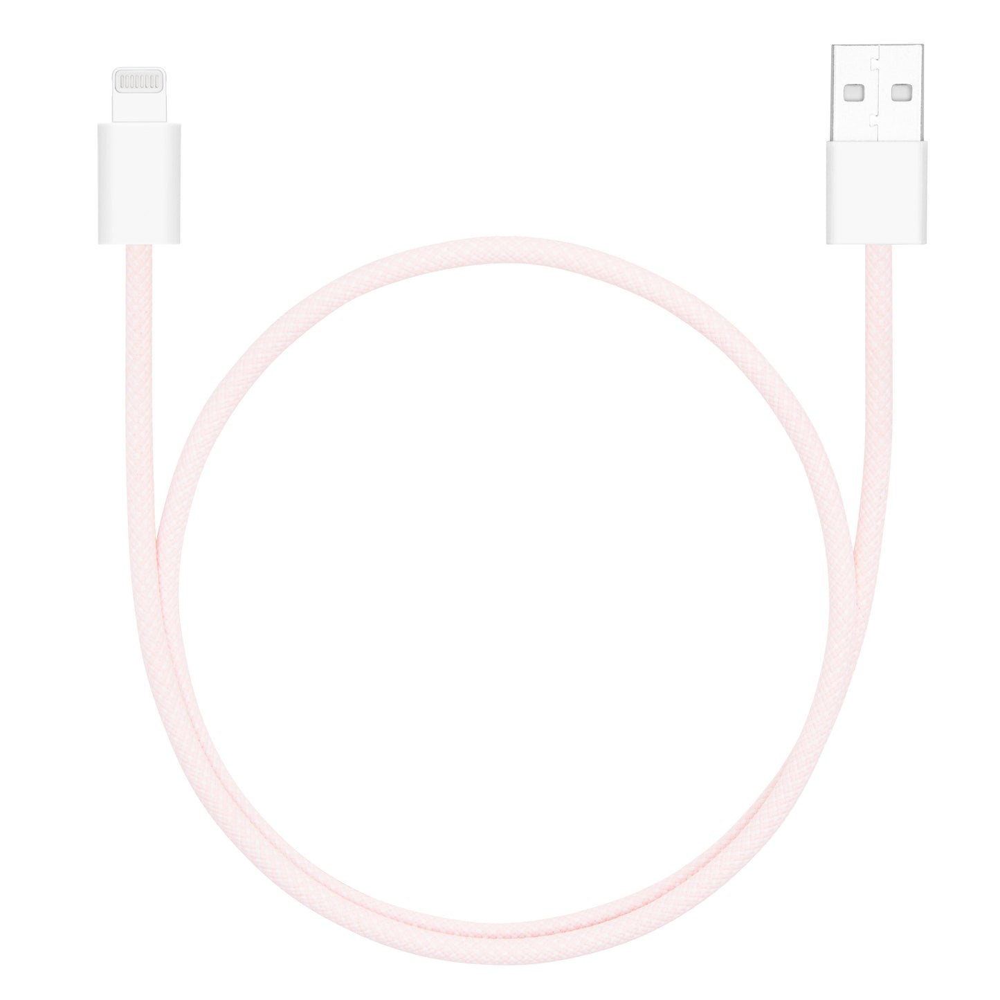 Flettet USB-A til Lightning-kabel, 0,5 m, lyserød, MFi-certificeret, USB-A og Lightning-stik.