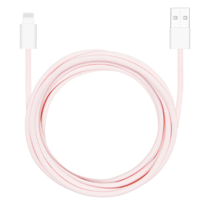 Flettet USB-A til Lightning-kabel, MFi-certificeret, lyserød, 2 m, samlet i cirkel.