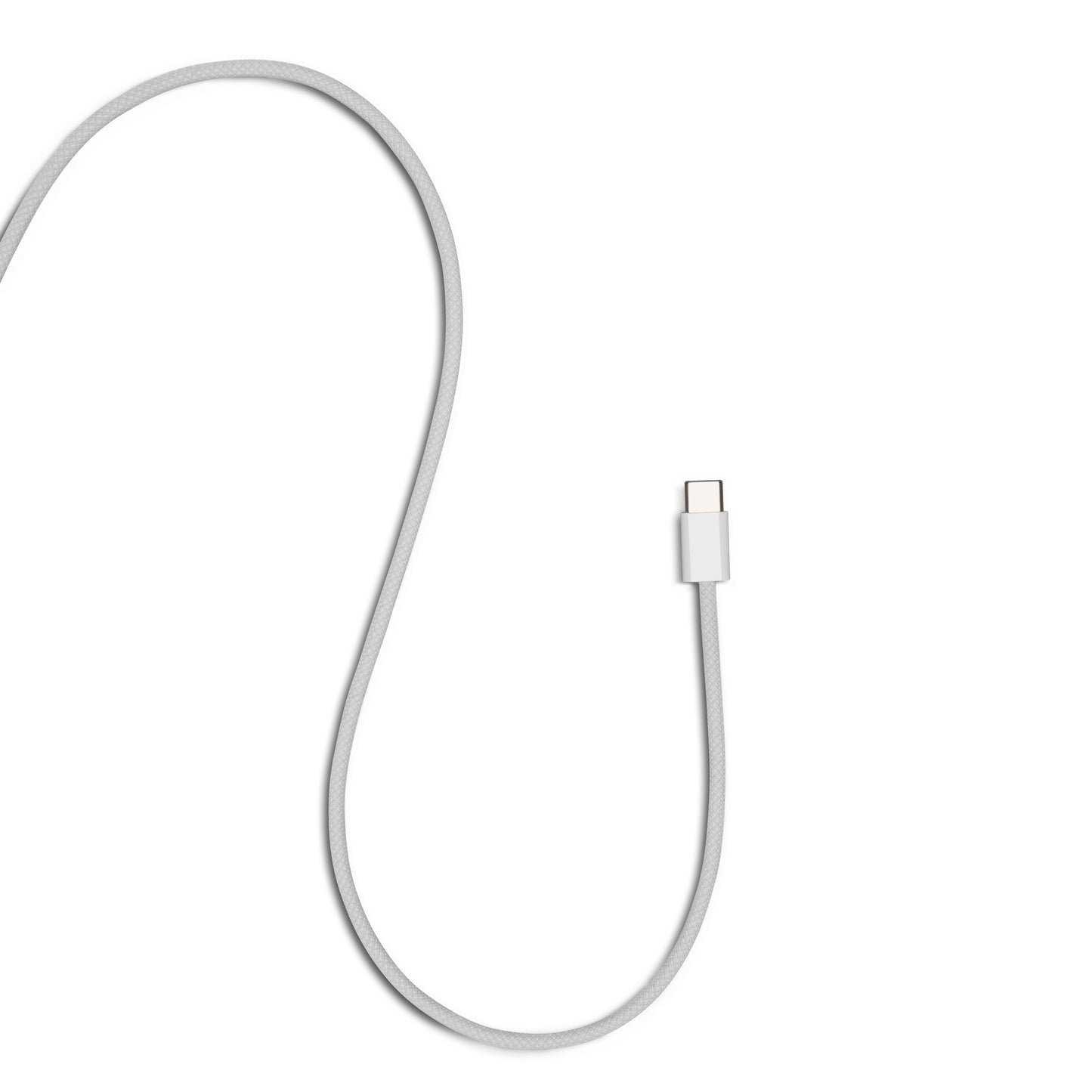 Linocell flettet USB-C til Lightning-kabel 2 m hvid, kun USB-C-stik synligt, MFi-certificeret.