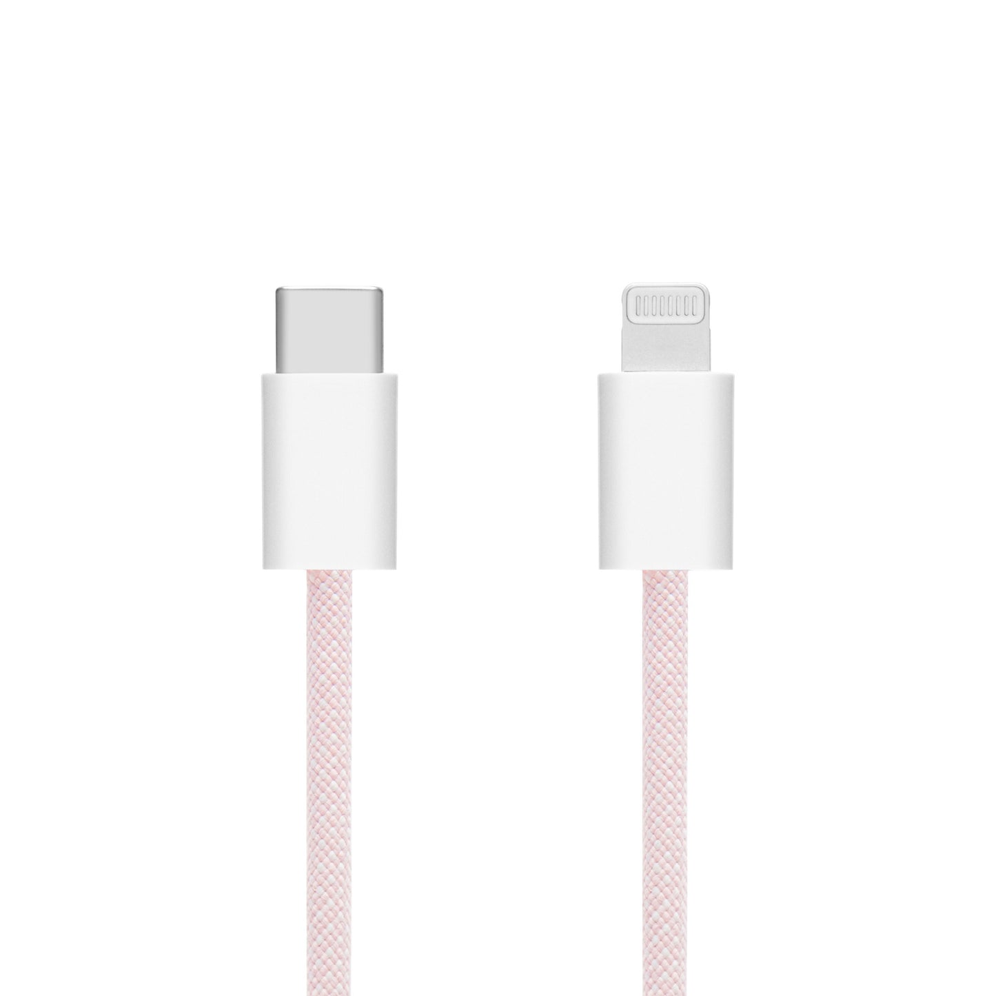 Linocell Flettet USB-C til Lightning-kabel, MFi-certificeret, lyserød, 0,5 m, USB-C og Lightning-stik.