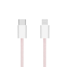 Linocell Flettet USB-C til Lightning-kabel, MFi-certificeret, lyserød, 0,5 m, USB-C og Lightning-stik.