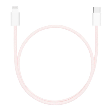 Flettet USB-C til Lightning-kabel, MFi-certificeret, lyserød, 0,5 m, Lightning-stik venstre og USB-C højre i løkke.