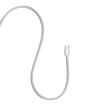 Linocell flettet USB-C til Lightning kabel, MFi, lyserød, 0,5 m, løst buet med synlig stikende.
