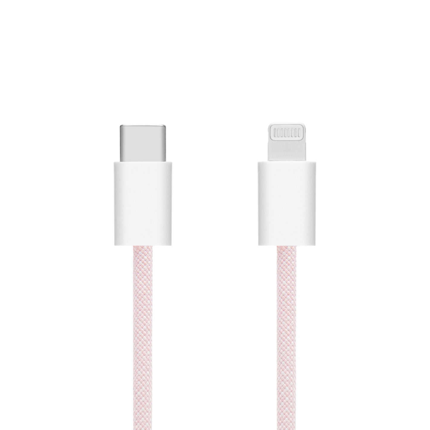 Flettet USB-C til Lightning-kabel, MFi-certificeret, lyserød, 1 meter, hvide stik.