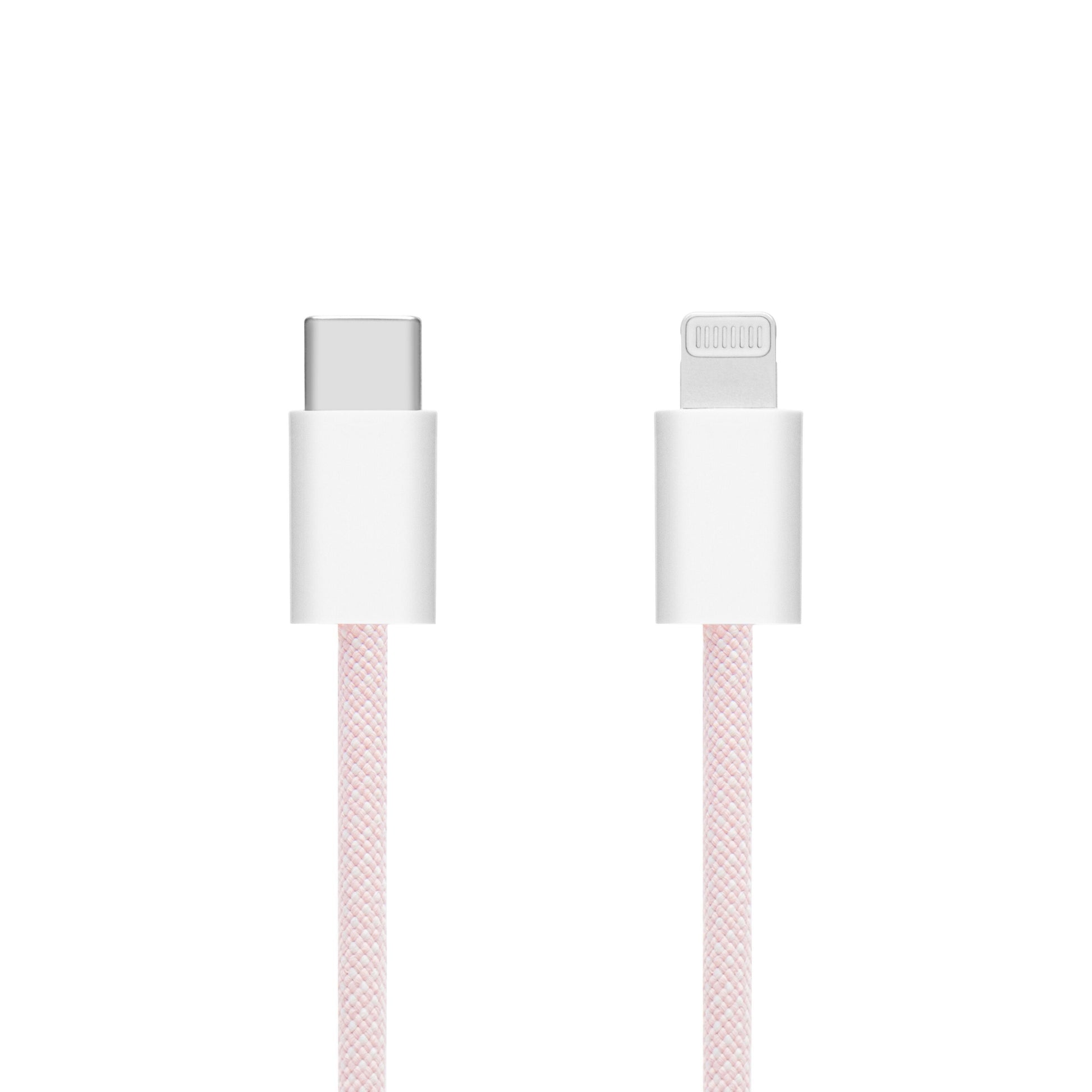 Flettet USB-C til Lightning-kabel, MFi-certificeret, lyserød, 1 meter, hvide stik.