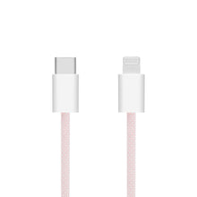 Flettet USB-C til Lightning-kabel, MFi-certificeret, lyserød, 1 meter, hvide stik.