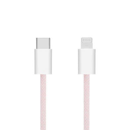 Flettet USB-C til Lightning-kabel, MFi-certificeret, lyserød, 1 meter, hvide stik.
