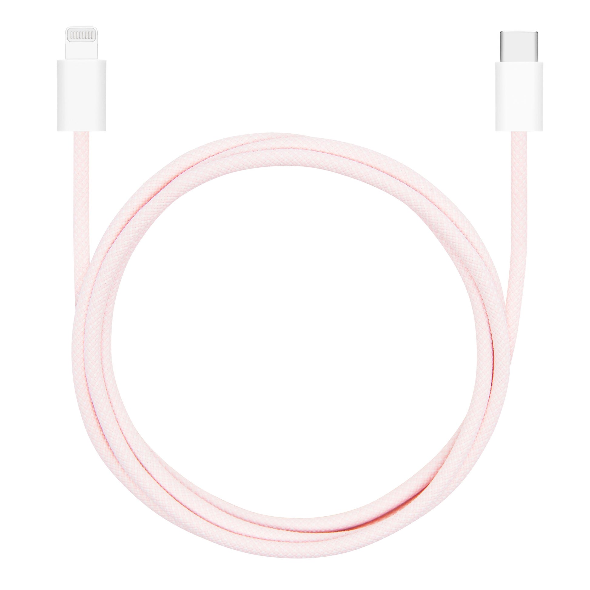 Flettet USB-C til Lightning-kabel, lyserød, 1 m, MFi-certificeret.