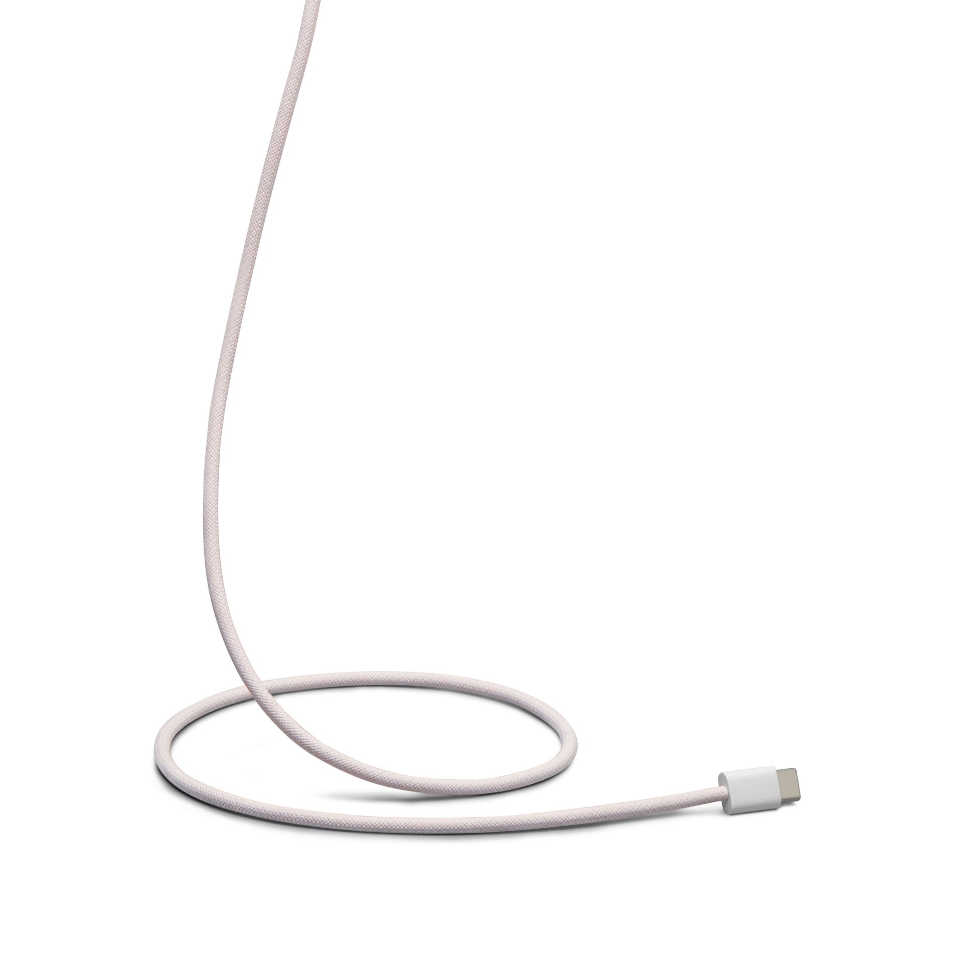 Flettet USB-C til Lightning-kabel, lyserød, 1 m, delvist oprullet, MFi-certificeret.