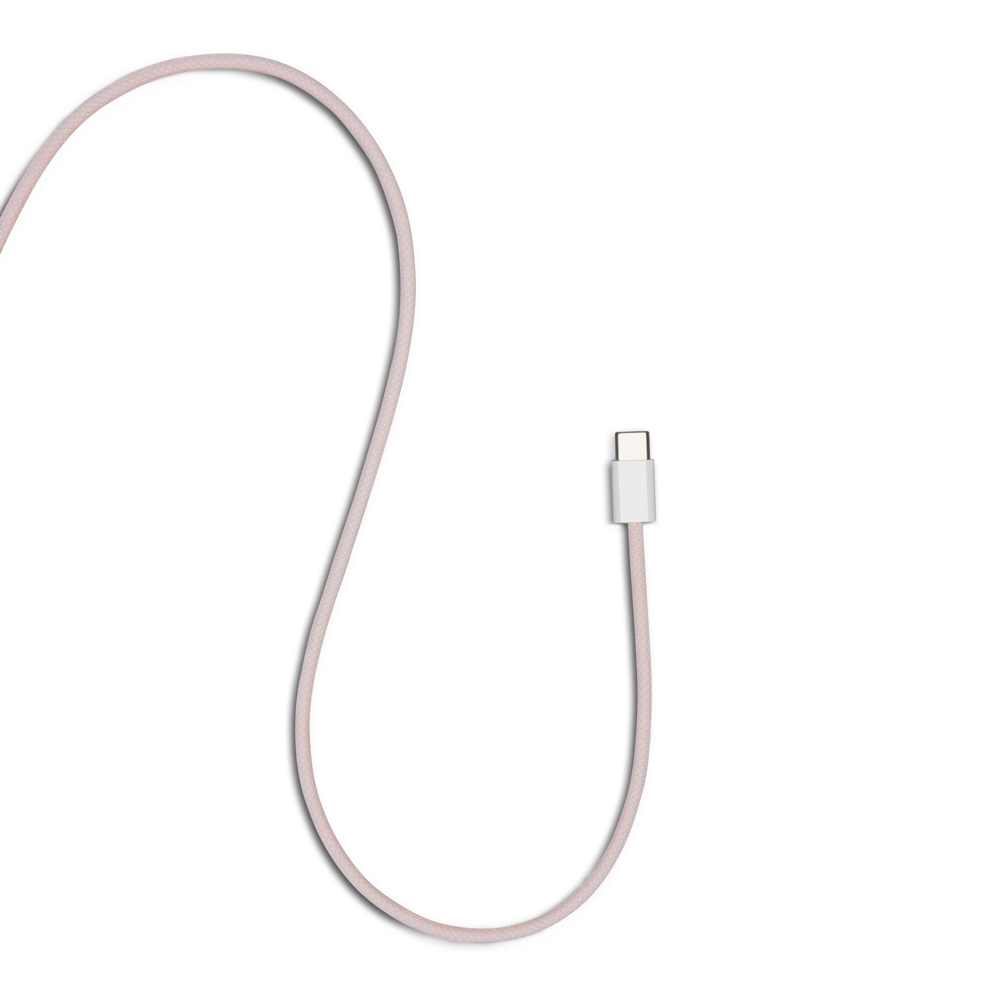 Linocell flettet USB-C til Lightning-kabel, MFi, lyserød, 1 m, stik synligt til højre.
