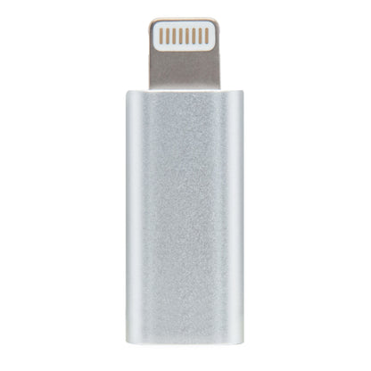 Linocell USB-C til Lightning-adapter sølv, lodret visning.